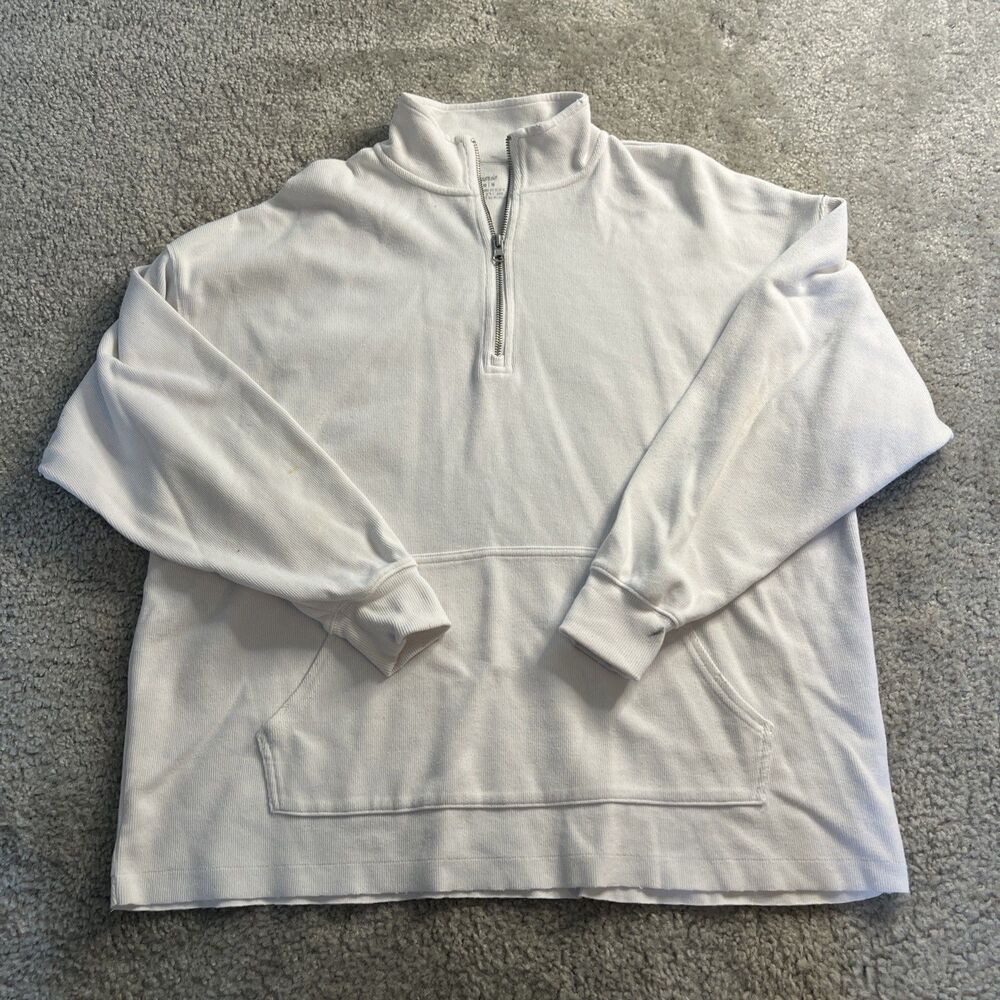 Aerie CozyUp Waffle Quarter Zip Knit Sweatshirt White Long Sleeves Medium
